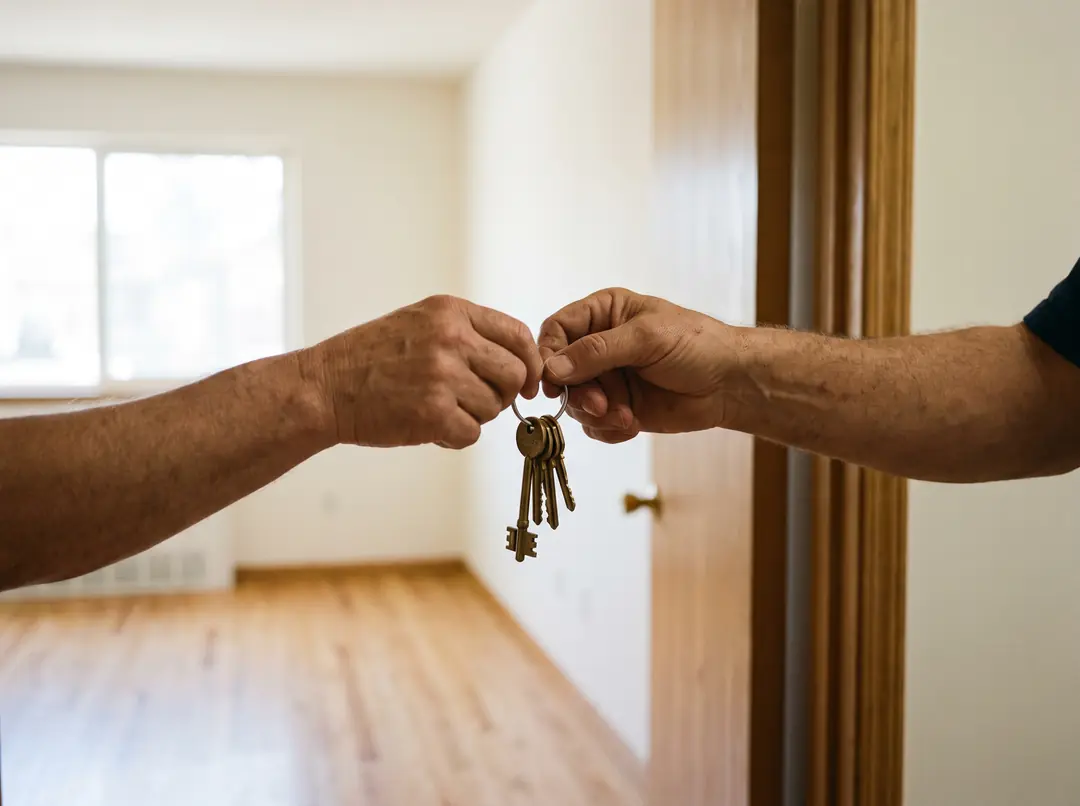 Entrega de llaves en la puerta de un apartamento nuevo en Bogotá